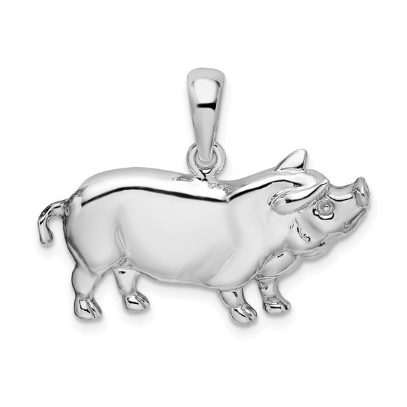 925 Sterling Silver Polished Pot Belly Farm Animal Pig Necklace Charm Pendant - Picture 1 of 1